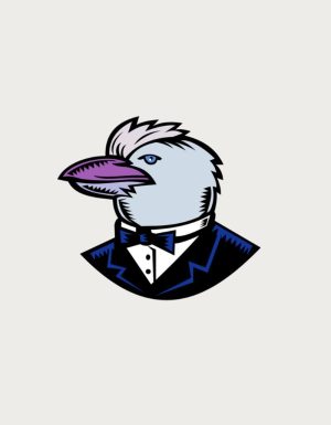 Classy Kookaburra in a tuxedo - flat print artwork for the kookaburra mug