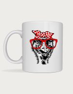 Bird mug - emu wearing red glasses and a polka dot headscarf