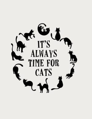 It's Always Time For Cats silhouette wreath - flat print artwork for the crazy cat lady mug