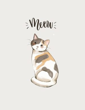 Meow illustration - flat print artwork for the calico cat mug
