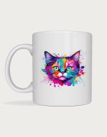 Ceramic cat mug - vivid neon Rainbow Cat design