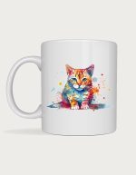 Cat mug - colourful watercolour ginger cat with paint splashes