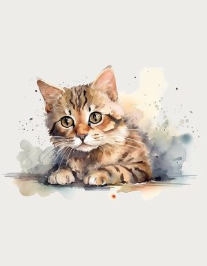 Watercolour tabby kitten lying down - flat print artwork for the cat mug