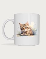 Cat mug - watercolour tabby kitten lying down