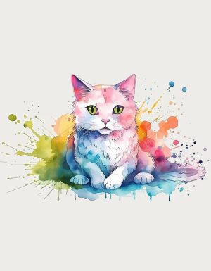 Soft pastel Watercolour White Cat - flat print artwork for the kitten mug