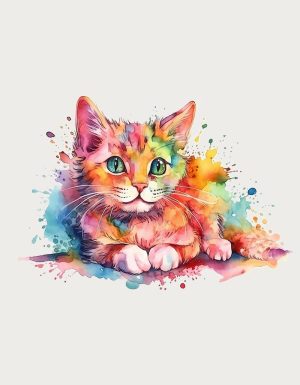 Warm watercolour kitten portrait - flat print artwork for the cute cat mug