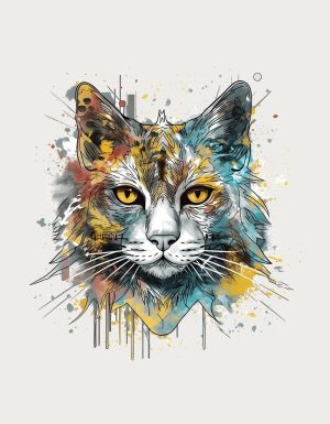 Stern watercolour cat mug design - flat print artwork shown on a plain background