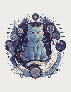 Spiritual Cat mystical cosmic illustration - flat print artwork for the cat mug