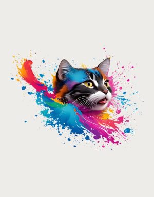 Watercolour Splat Cat Portrait - flat print artwork for the black and white cat mug