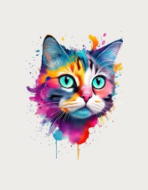 Vivid colourful watercolour cat face - flat print artwork for the tabby cat mug