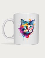 Tabby cat mug - vivid colourful watercolour cat face