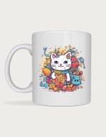Funny cat mug - Messy Cat surrounded by clutter