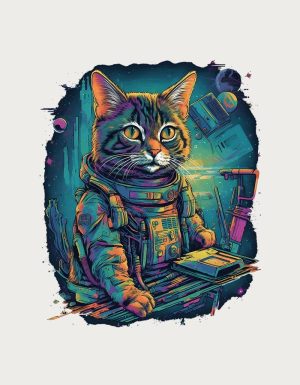 Space DJ cat mug design - flat print artwork shown on a plain background