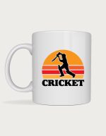 Cricket mug - batter silhouette retro sunset badge