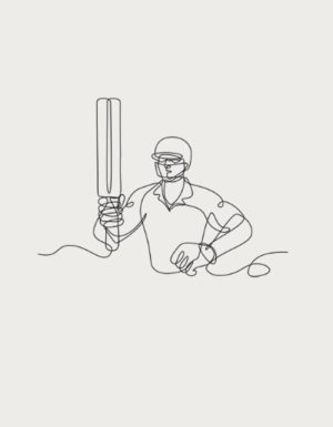 Continuous line drawing of batter - flat print artwork for the cricket mug