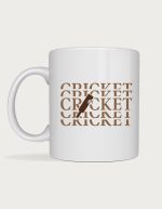 Cricket mug - repeated Cricket text with bat and ball