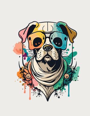 Colour splash glasses dog mug design - flat print artwork shown on a plain background