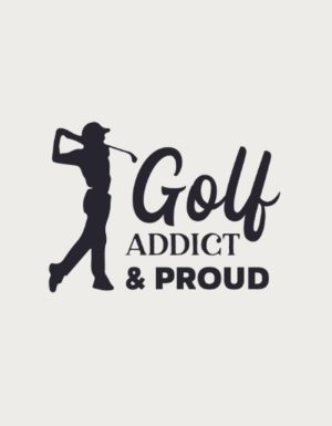 Golfer silhouette mid-swing with the text Golf Addict & Proud - flat print artwork for the golf mug