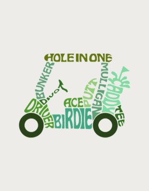 Golf terms arranged in golf cart shape - flat print artwork for the golf mug
