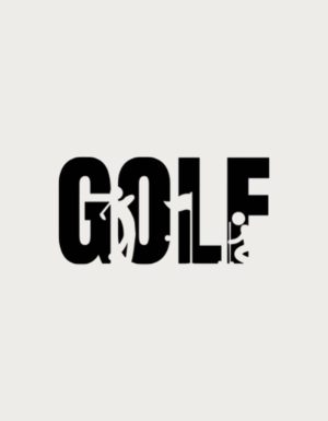 Golfer silhouettes cut into Golf text - flat print artwork for the golf mug