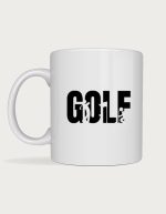 Golf mug - golfer silhouettes cut into Golf text