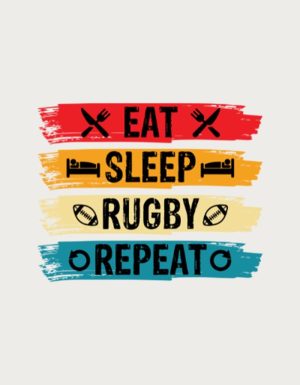 Eat Sleep Rugby Repeat colourful bars - flat print artwork for the rugby fan gift