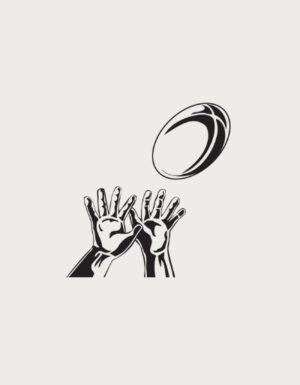 Hands catching ball line art - flat print artwork for the rugby mug