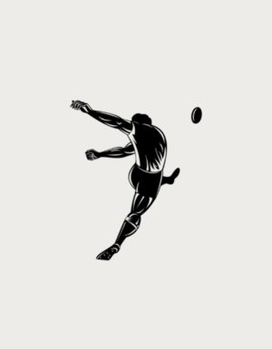 Player mid goal-kick line art - flat print artwork for the rugby mug