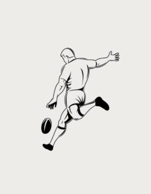 Player mid drop-kick line art - flat print artwork for the rugby mug