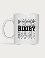 Rugby mug - bold repeated Rugby text design