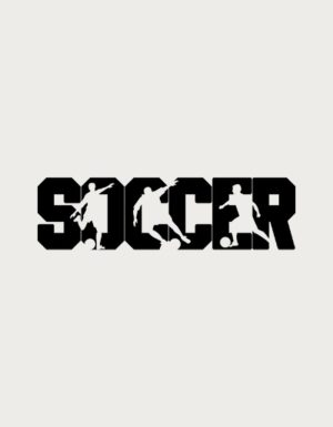 Player silhouettes cut into Soccer text - flat print artwork for the soccer mug