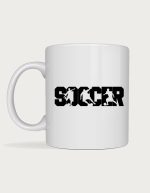 Soccer mug - player silhouettes cut into Soccer text