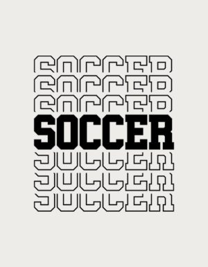 Repeated outlined SOCCER text in black and white - flat print artwork for the soccer mug
