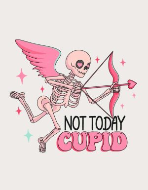 Not Today Cupid skeleton mug design - flat print artwork shown on a plain background