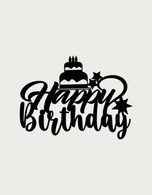 Script lettering with cake and stars design - flat print artwork for the happy birthday mug