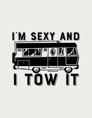 Caravan motorhome with the text I'm Sexy And I Tow It - flat print artwork for the camping mug
