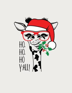 Giraffe in Santa hat and glasses design - flat print artwork for the Christmas mug