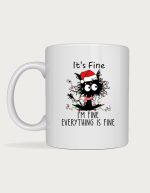 Everything Is Fine Christmas cat mug
