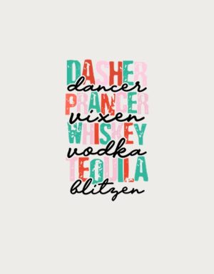 Reindeer names cocktail mug design - flat print artwork shown on a plain background