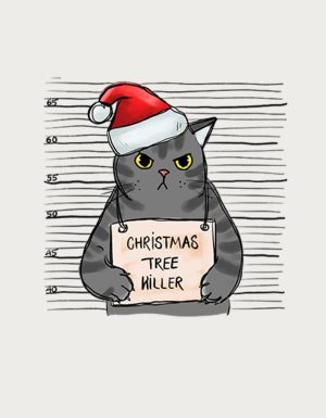 Christmas Tree Killer cat mug design - flat print artwork shown on a plain background