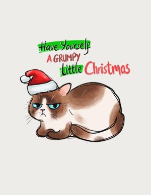 Grumpy Christmas cat mug design - flat print artwork shown on a plain background