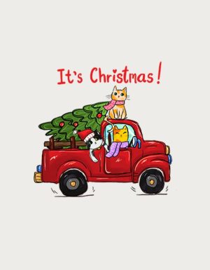 Christmas Cat Truck mug design - flat print artwork shown on a plain background