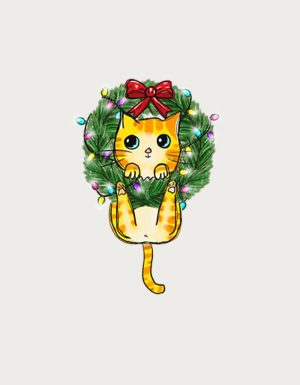 Cat Wreath Christmas mug design - flat print artwork shown on a plain background