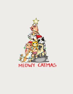Cats stacked into Christmas tree shape - flat print artwork for the cute Christmas mug