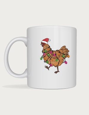 Christmas mug - chicken in Santa hat with string lights