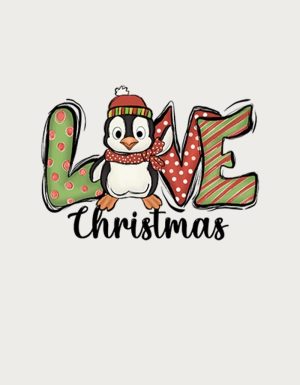 Love Christmas penguin mug design - flat print artwork shown on a plain background