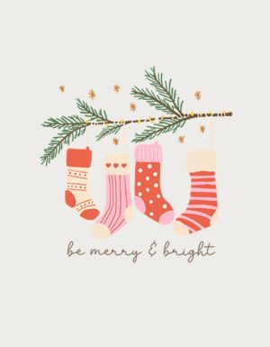 Stockings hanging from pine branch - flat print artwork for the Christmas coffee mug