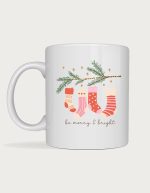 Christmas coffee mug - stockings hanging from pine branch