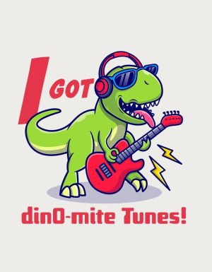 Dino-mite Tunes rock star dinosaur - flat print artwork for the funny coffee mug