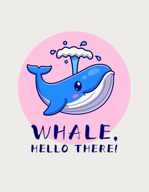 Whale Hello There kawaii illustration - flat print artwork for the cute mug